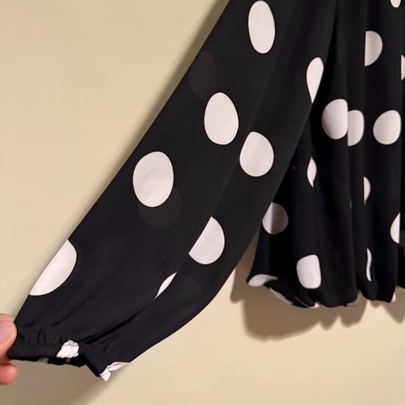 INC  Black and White Polka Dot Long Sleeve Blouson Top, Size XLG - Picture 5 of 7